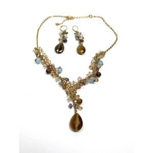 Avon NR Jewelry Set Necklace Earrings Drops Dangles Beaded Boho Tiger’s Eye